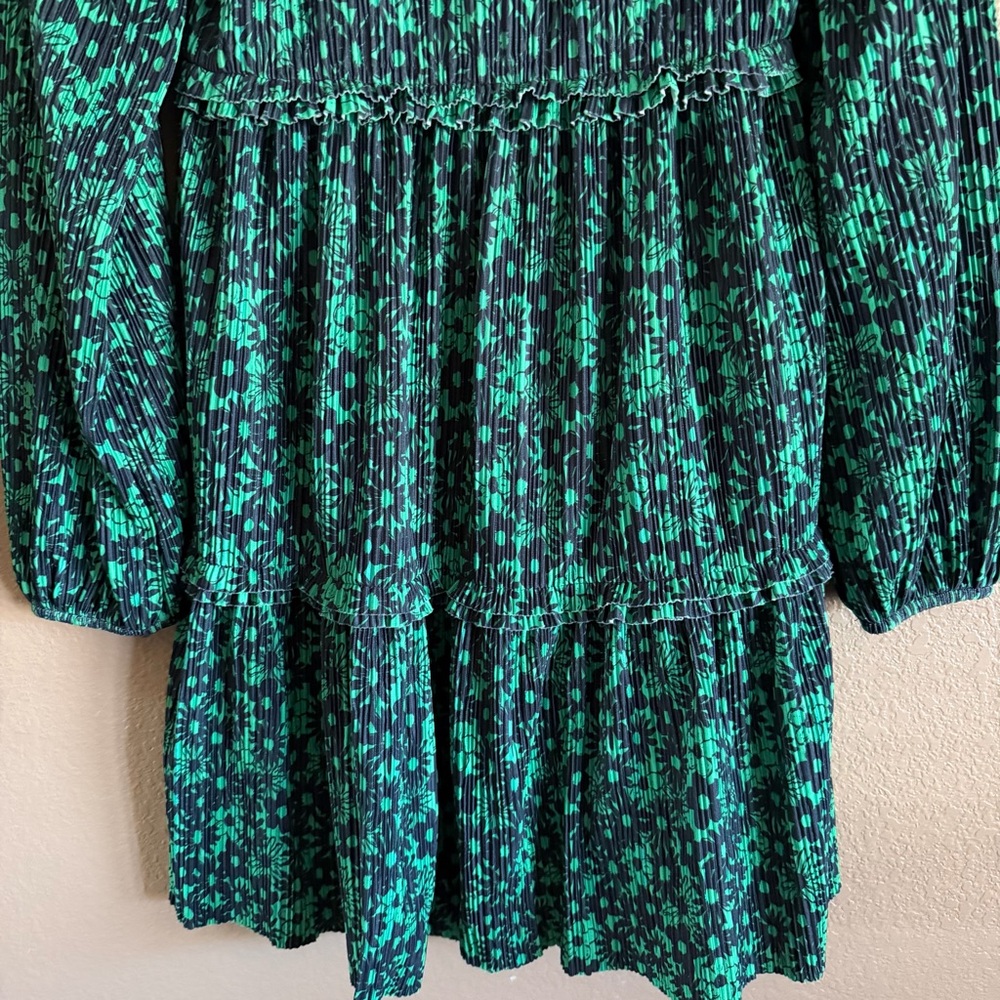 Zara Green and Dark Blue Long Sleeve Mini Dress Size Medium - Picture 9 of 10